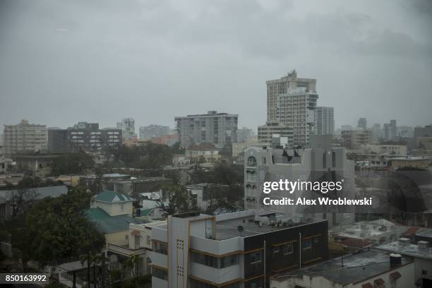 The Miramar neighborhood is shown from inside the Ciqala hotel as Hurricane Maria bears down September 20, 2017 in San Jaun, Puerto Rico.. Thousands...