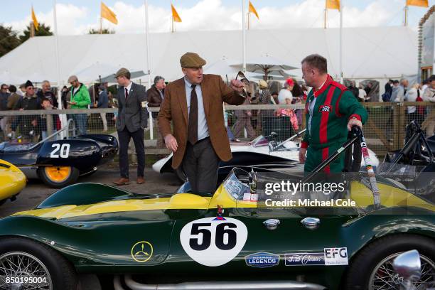 9th: Derek Hood, , of JD Classics & Nick Riley, 1956 Lister-Maserati in foreground, at Goodwood on September 9th 2017 in Chichester, England.