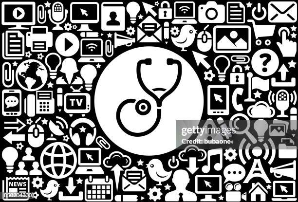 stethoscope icon black and white internet technology background - doctor texting stock illustrations