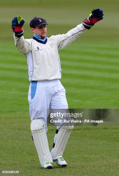 Derbyshire's Tom Poynton during the LV=County Championship Division One match at Edgbaston, Birmingham.