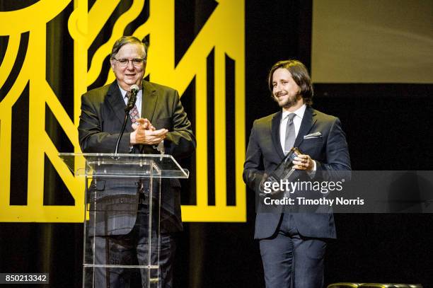 Chuck Ortner and Nathan Strayhorn speak during the 2017 GRAMMY Museum Gala Honoring David Foster at The Novo by Microsoft on September 19, 2017 in...