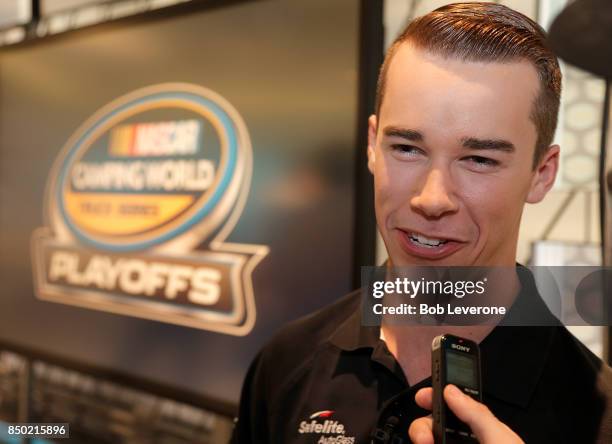 Ben Rhodes talks about his chances for a championship at the 2017 NASCAR Camping World Truck Series Playoffs Media Day on September 20, 2017 in...