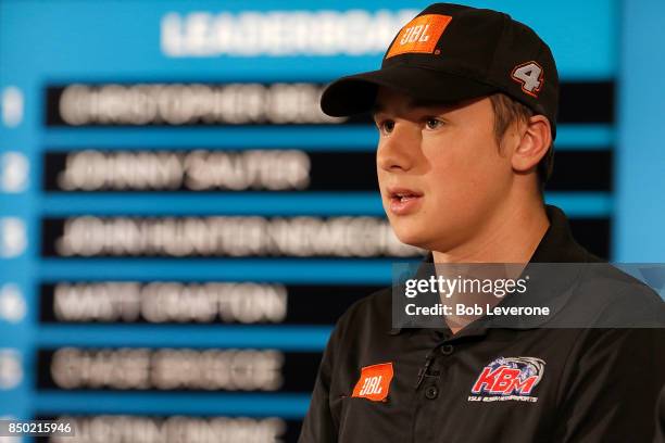 Christopher Bell goes into the playoffs as the leader and answers questions from the media at the 2017 NASCAR Camping World Truck Series Playoffs...