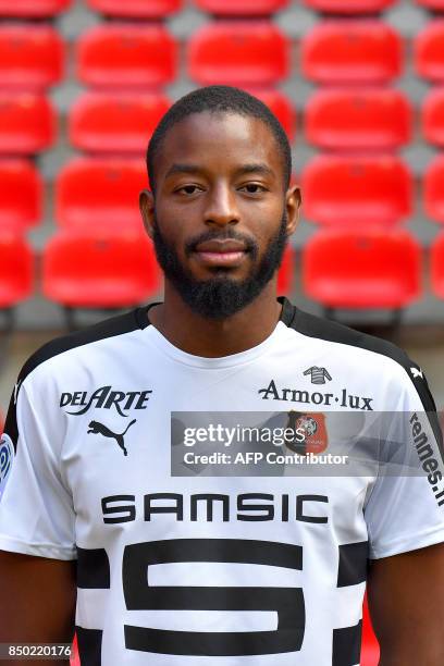 Rennes' Senegalese goalkeeper Abdoulaye Diallo poses during the official presentation of the French L1 football Club Stade Rennais FC on September...