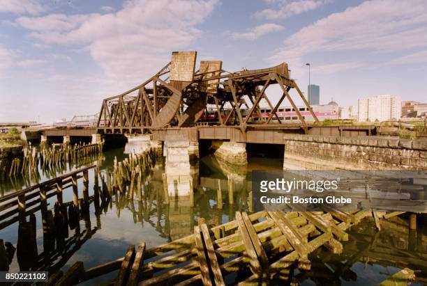The Old Colony Bridge spanning the Fort Point Channel in Boston is pictured on Aug. 12, 1992. The Massachusetts Highway Department offered up to the...