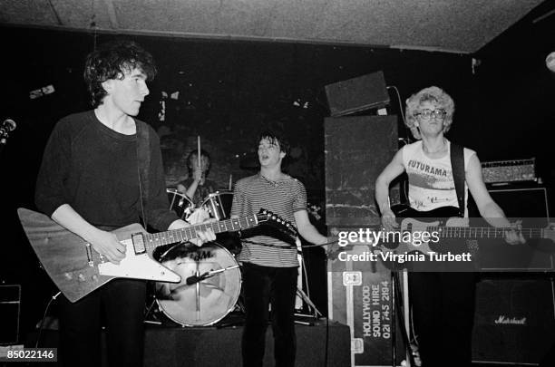 Larry Mullen, Adam Clayton, The Edge and Bono live on stage on Boy Tour in Appeldorne, 17th October 1980.