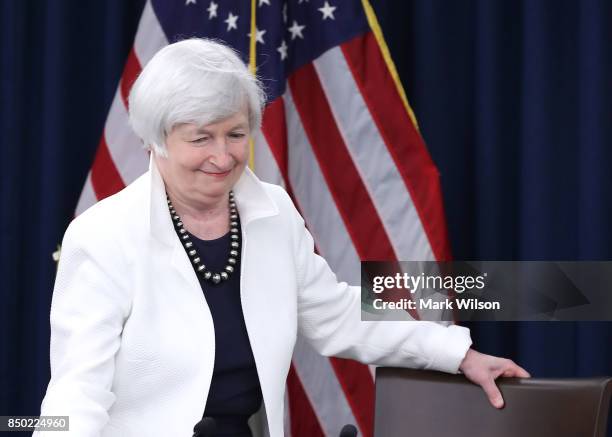 Federal Reserve Board Chairwoman Janet Yellen arrives to speak at a news conference following a meeting of the Federal Open Market Committee...