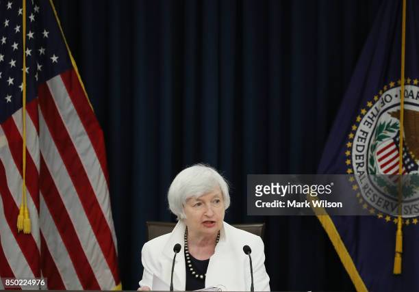 Federal Reserve Board Chairwoman Janet Yellen speaks during a news conference following a meeting of the Federal Open Market Committee September 20,...