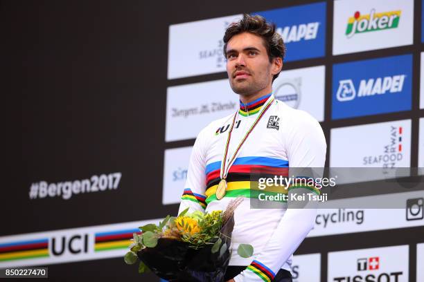 90th Road World Championships 2017 / ITT Men Elite Podium / Tom DUMOULIN Gold Medal / Celebration / Bergen - Bergen- Mount Floyen 316m / Individual...