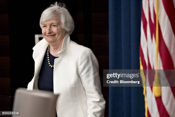 Janet Yellen, chair of the U.S. Federal Reserve, arrives to a news conference following a Federal Open Market Committee meeting in Washington, D.C.,...