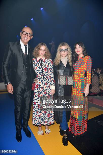 Marco Bizzarri, Hari Nef, Petra Collins and Dakota Johnson attend the Gucci show during Milan Fashion Week Spring/Summer 2018 on September 20, 2017...