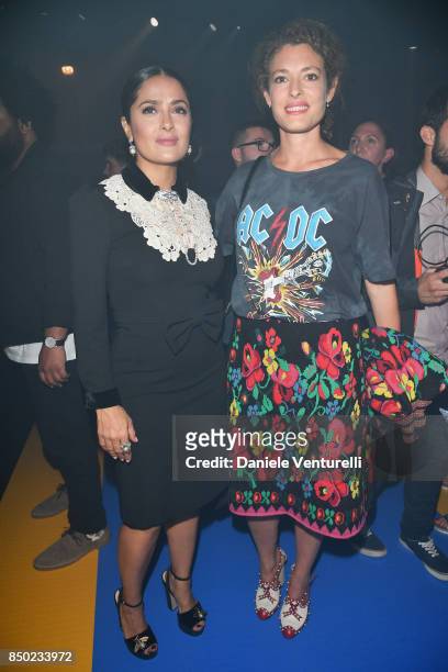 Salma Hayek and Ginevra Elkann attend the Gucci show during Milan Fashion Week Spring/Summer 2018 on September 20, 2017 in Milan, Italy.