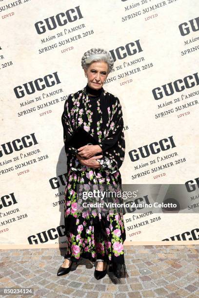 Barbara Alberti arrives at the Gucci show during Milan Fashion Week Spring/Summer 2018 on September 20, 2017 in Milan, Italy.