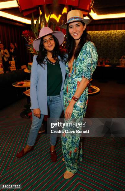Haya Maraka and Yosuzi Sylvester attend the YOSUZI Spring/Summer 2018 collection preview party at Isabel Mayfair on September 20, 2017 in London,...