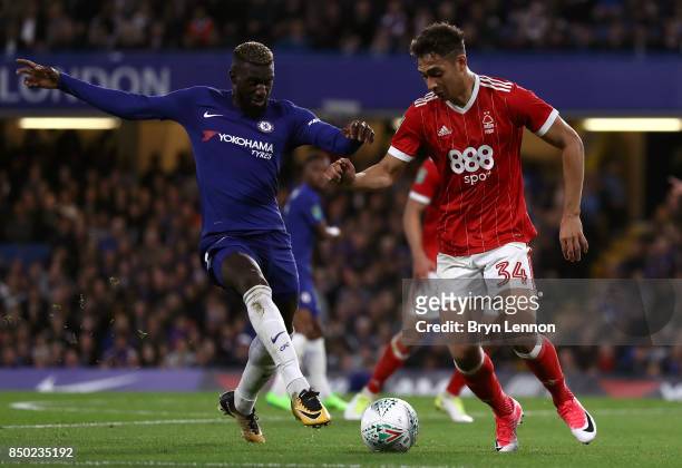 Antonio Rudiger of Chelsea and Tyler Walker of Nottingham Forest battle for possession during the Carabao Cup Third Round match between Chelsea and...