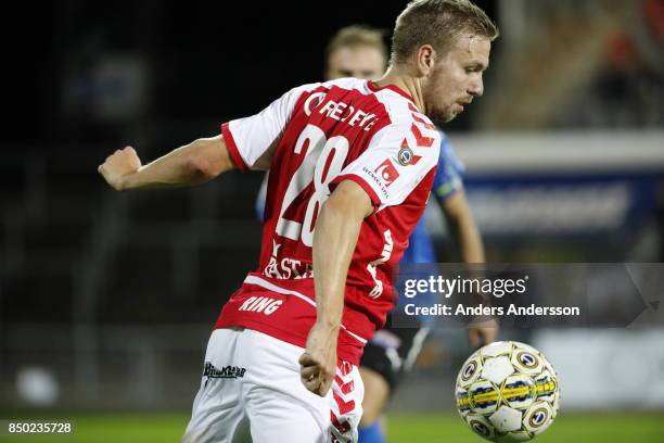 Jonathan Ring of Kalmar FF receives the ball at Orjans Vall on September 20, 2017 in Halmstad, Sweden.