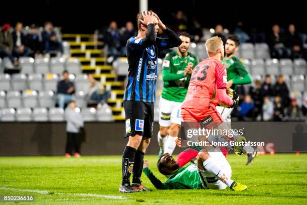 Christer Gustafsson of IK Sirius FK dejected during the Allsvenskan match between Jonkopings Sodra and IK Sirius FK at Stadsparksvallen on September...