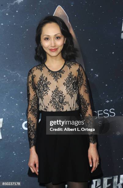 Actress Linda Park arrives for the Premiere Of CBS's "Star Trek: Discovery" held at The Cinerama Dome on September 19, 2017 in Los Angeles,...