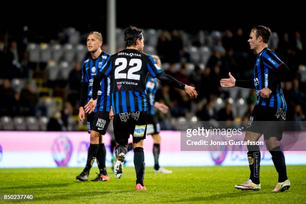 Stefano Vecchia of IK Sirius FK celebrates after scoring 3-1 during the Allsvenskan match between Jonkopings Sodra and IK Sirius FK at...