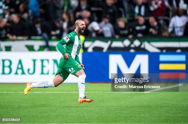 During the Allsvenskan match between Hammarby IF and IFK Goteborg at Tele2 Arena on September 20, 2017 in Stockholm, Sweden.
