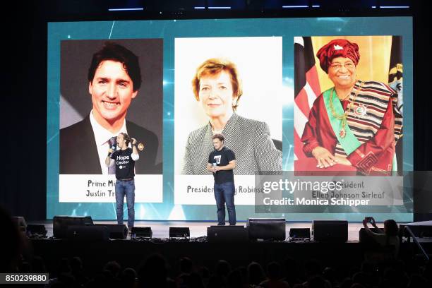Craig Kielburger and Marc Kielburger speak onstage at WE Day UN at The Theater at Madison Square Garden on September 20, 2017 in New York City.