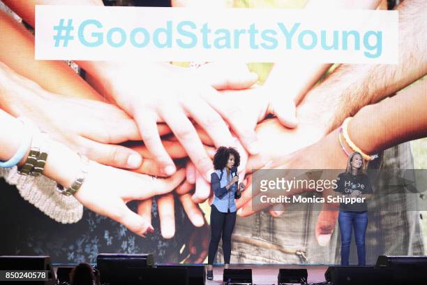 Monique Coleman speaks onstage at the WE Day UN at The Theater at Madison Square Garden on September 20, 2017 in New York City.