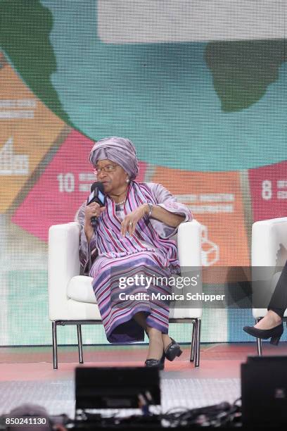 Her Excellency President Ellen Johnson Sirleaf of Liberia speaks onstage at WE Day UN at The Theater at Madison Square Garden on September 20, 2017...