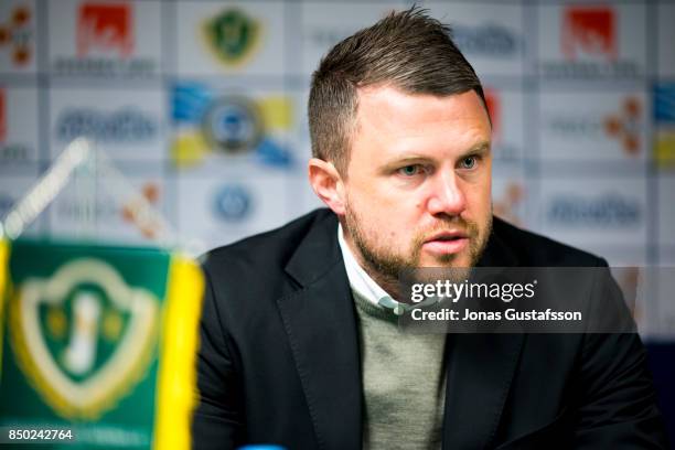 Jimmy Thelin, head coach of Jonkopings Sodra during the Allsvenskan match between Jonkopings Sodra and IK Sirius FK at Stadsparksvallen on September...