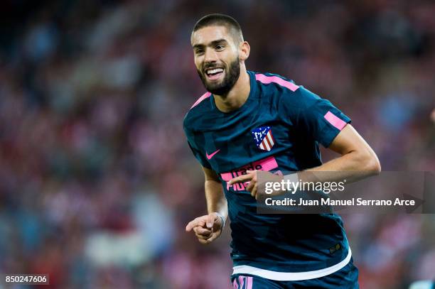 Yannick Ferreira-Carrasco of Atletico Madrid celebrates after scoring his team's second goal during the La Liga match between Athletic Club Bilbao...
