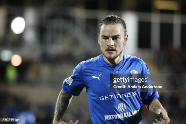 Pontus Silfwer of Halmstad BK at Orjans Vall on September 20, 2017 in Halmstad, Sweden.