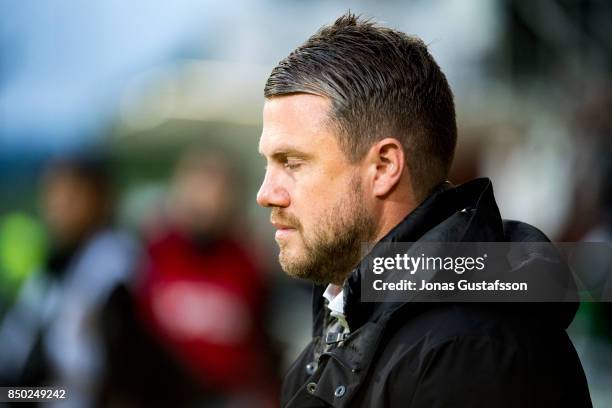 Jimmy Thelin, head coach of Jonkopings Sodra react during the Allsvenskan match between Jonkopings Sodra and IK Sirius FK at Stadsparksvallen on...