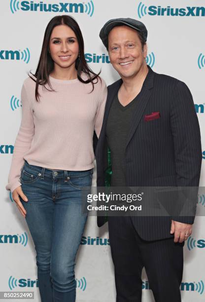 Producer Patricia Maya Schneider and husband actor Rob Schneider visits the SiriusXM Studios on September 20, 2017 in New York City.