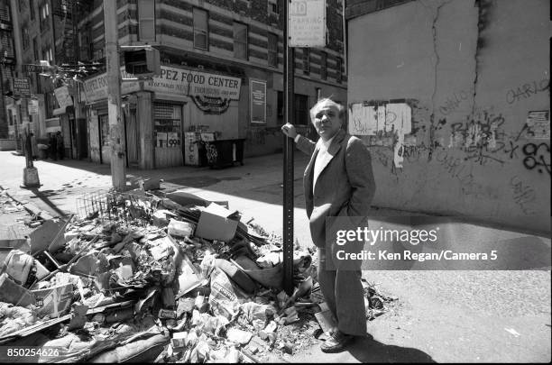 Boxer Jake LaMotta is photographed in April 1981 visiting his old neighborhood in Bronx, New York. CREDIT MUST READ: Ken Regan/Camera 5 via Contour...
