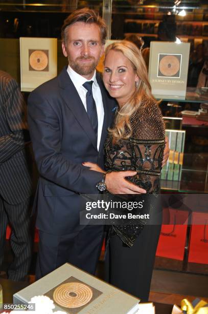 Daniel Voyce and Katharine Pooley attend the launch of new book "Journey By Design" by Katharine Pooley at Maison Assouline on September 20, 2017 in...