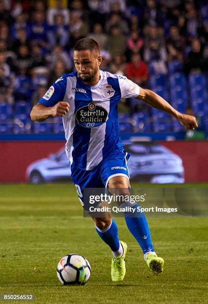 Florin Andone of Deportivo de La Coruna in action during the La Liga match between Deportivo La Coruna and Deportivo Alaves at Abanca Riazor Stadium...