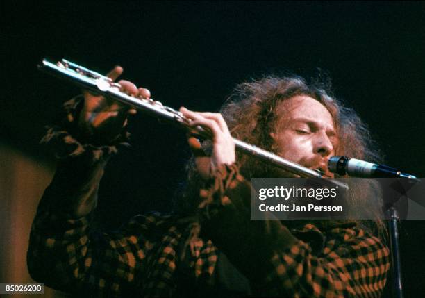 1st JANUARY: Ian Anderson from Jethro Tull performs live on stage in Copenhagen, Denmark in January 1971.