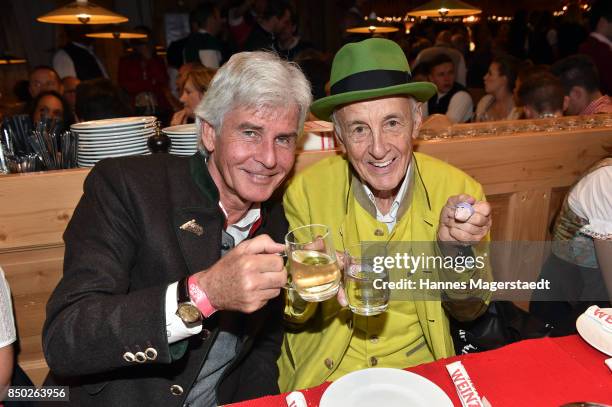 Frederic Meisner and Bodo Mueller attend the Radio Gong 96.3 Wiesn during the Oktoberfest 2017 on September 20, 2017 in Munich, Germany.