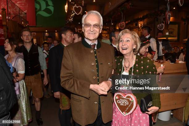 Edmund Stoiber and his wife Karin Stoiber attend the Radio Gong 96.3 Wiesn during the Oktoberfest 2017 on September 20, 2017 in Munich, Germany.