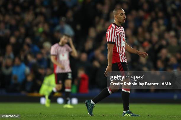 James Vaughan of Sunderland dejected after conceding to make it 3-0 during the Carabao Cup Third Round match between Everton and Sunderland at...