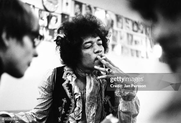 Photo of Jimi Hendrix 2; Jimi Hendrix backstage Falkoner Centret Copenhagen May 21 1967