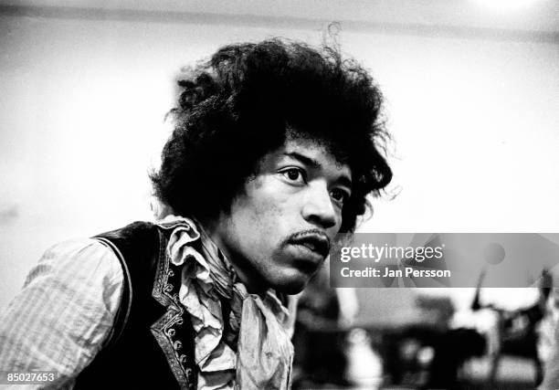 Photo of Jimi Hendrix 7; Jimi Hendrix backstage Falkoner Centret Copenhagen May 21 1967