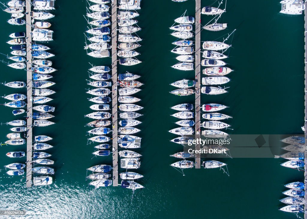 Yachts parking aerial view