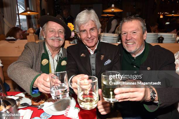 Wolfgang Prinz, Frederic Meisner and Hansi Kraus attends the Radio Gong 96.3 Wiesn during the Oktoberfest 2017 on September 20, 2017 in Munich,...