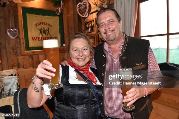 Andreas Giebel and his wife Karin Giebel attend the Radio Gong 96.3 Wiesn during the Oktoberfest 2017 on September 20, 2017 in Munich, Germany.