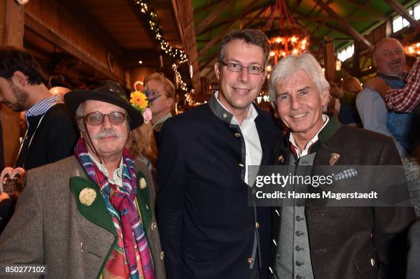 Wolfgang Prinz, Markus Blume and Frederic Meisner attend the Radio Gong 96.23 Wiesn during the Oktoberfest 2017 on September 20, 2017 in Munich,...