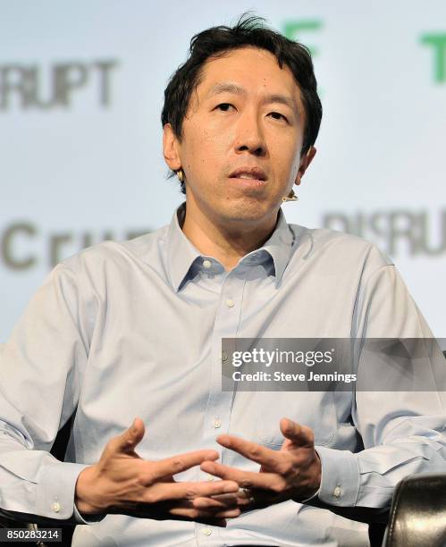 Coursera Co-Founder and Co-Chair of the Board Andrew Ng speaks onstage during TechCrunch Disrupt SF 2017 at Pier 48 on September 20, 2017 in San...