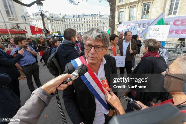 Demonstration in Paris, France, on September 20 against the Trans-Atlantic Free Trade Agreement and EU-Canada Comprehensive Economic and Trade...