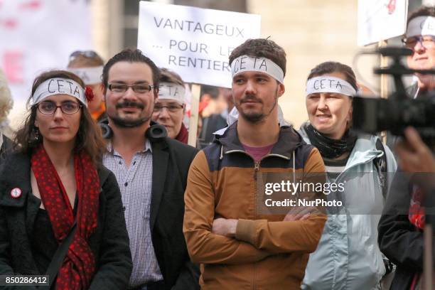 Demonstration in Paris, France, on September 20 against the Trans-Atlantic Free Trade Agreement and EU-Canada Comprehensive Economic and Trade...