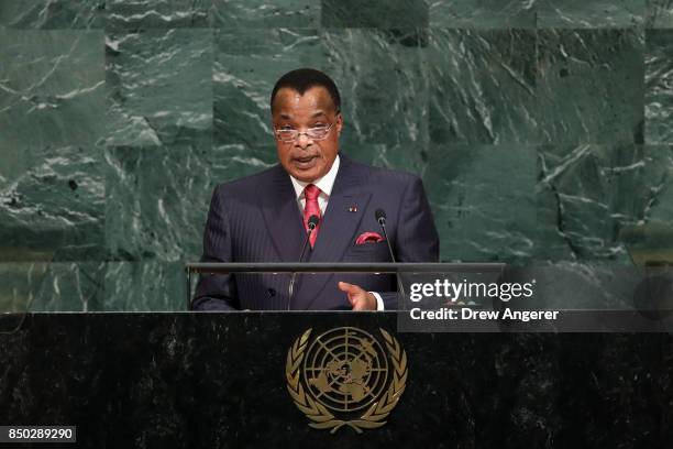 Denis Sassou Nguesso, President of the Republic of the Congo, addresses the United Nations General Assembly at UN headquarters, September 20, 2017 in...