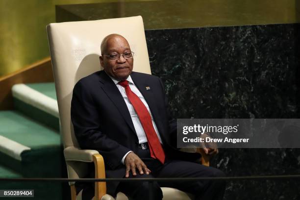 Jacob Zuma, President of South Africa, waits to address the United Nations General Assembly at UN headquarters, September 20, 2017 in New York City....